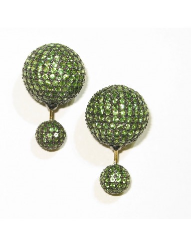 Natural Tsavorite Pave Double Sided Earrings 18k Gold 925 Silver Jewelry l'achat 