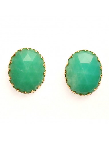 Natural Chrysoprase Stud Earrings 18k Yellow Gold Jewelry livraison et retour toujours gratuits