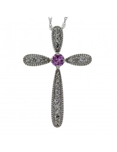 Pink Sapphire Cross Religious Pendant 10KT White Gold d'Europe débarque