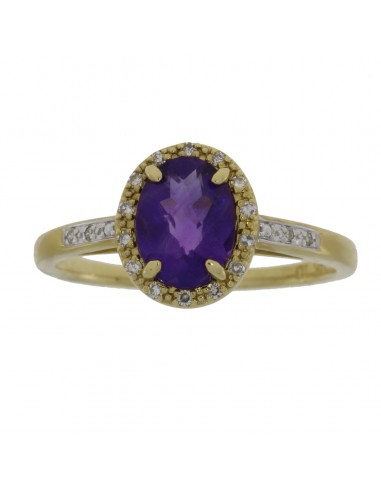 Natural 1.43ct Amethyst Diamond Ring 14KT Yellow Gold paiement sécurisé