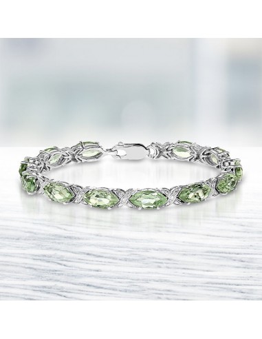 22.75 Carat Genuine Green Amethyst .925 Sterling Silver Bracelet Véritable concentré