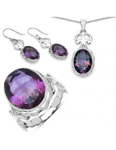 26.66 Carat Genuine Amethyst .925 Sterling Silver Ring, Pendant and Earrings Set Toutes les collections ici