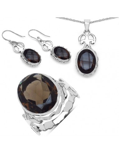 26.52 Carat Smoky Quartz .925 Sterling Silver Pendant Set de technologie