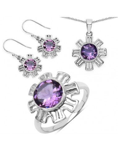 7.07 Carat Genuine Amethyst .925 Sterling Silver Ring, Pendant and Earrings Set outlet