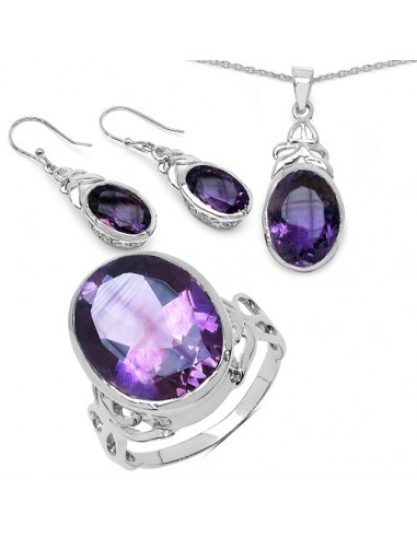 26.66 Carat Genuine Amethyst .925 Sterling Silver Ring, Pendant and Earrings Set prix pour 