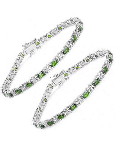 4.31 Carat Genuine Chrome Diopside and White Zircon .925 Sterling Silver Bracelet Les êtres humains sont 