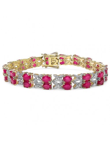 14K Yellow Gold Plated 18.32 Carat Genuine Glass Filled Ruby & White Diamond .925 Sterling Silver Bracelet français