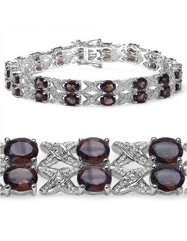 12.60 Carat Genuine Smoky Quartz & White Topaz .925 Sterling Silver Bracelet en ligne