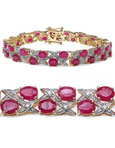 14K Yellow Gold Plated 18.32 Carat Genuine Ruby .925 Sterling Silver Bracelet 2023