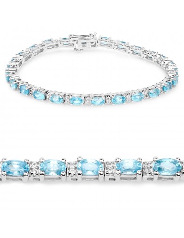 8.84 Carat Genuine Blue Zircon and Topaz White .925 Sterling Silver Bracelet soldes