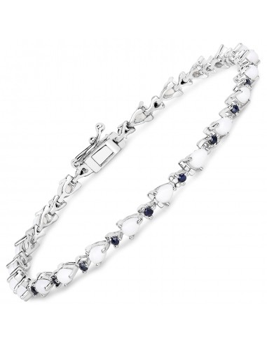 3.52 Carat Genuine Opal and Blue Sapphire .925 Sterling Silver Bracelet le des métaux précieux