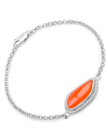 5.50 Carat Genuine Carnelian And White Topaz .925 Sterling Silver Bracelet meilleur choix