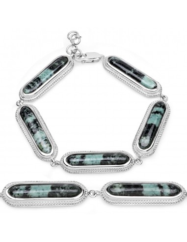 22.05 Carat Genuine Green Jasper .925 Sterling Silver Bracelet une grave pollution 