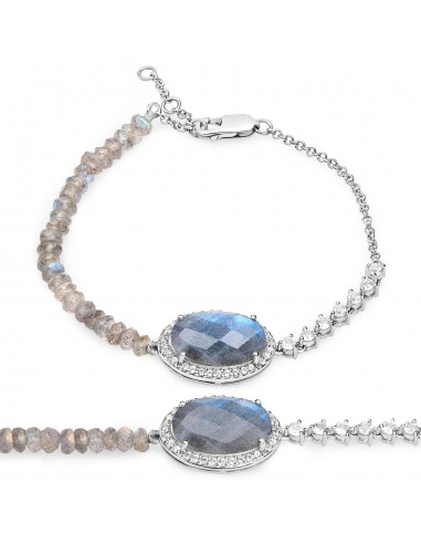 17.49 Carat Genuine Labradorite and White Topaz .925 Sterling Silver Bracelet l'achat 