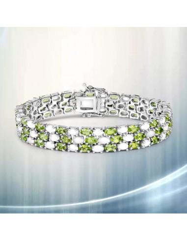 19.73 Carat Genuine Opal and Peridot .925 Sterling Silver Bracelet pas cher 