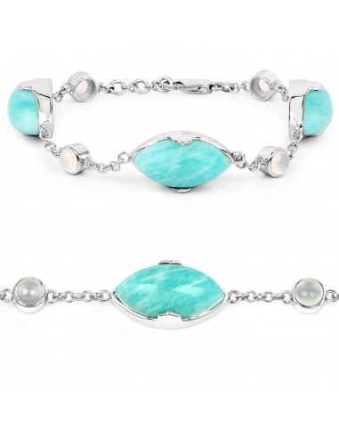 29.70 Carat Genuine Amazonite and White Agate .925 Sterling Silver Bracelet pas cheres