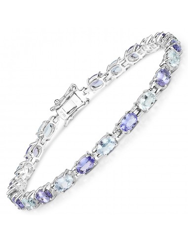 9.24 Carat Genuine Aquamarine and Tanzanite .925 Sterling Silver Bracelet pas cher chine