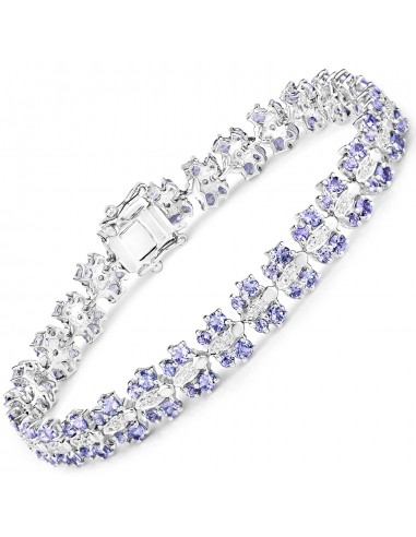 7.02 Carat Genuine Tanzanite and White Sapphire .925 Sterling Silver Bracelet hantent personnes