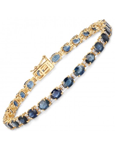 9.46 Carat Genuine Blue Sapphire and White Diamond 14K Yellow Gold Bracelet hantent personnes