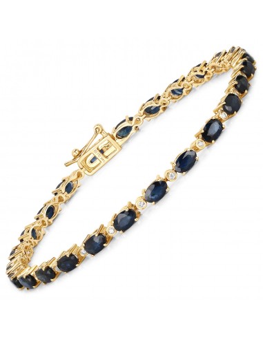 5.70 Carat Genuine Blue Sapphire and White Diamond 14K Yellow Gold Bracelet les ctes