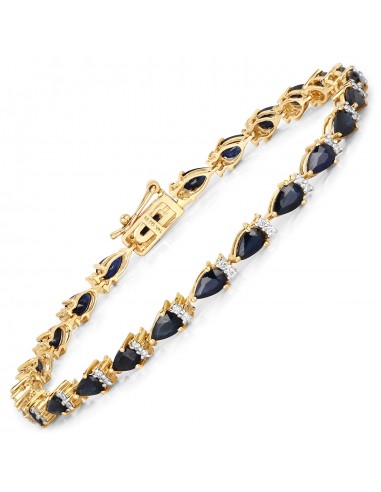 5.40 Carat Genuine Blue Sapphire and White Diamond 14K Yellow Gold Bracelet des créatures d'habitude