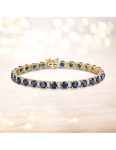 8.07 Carat Genuine Blue Sapphire and White Diamond 14K Yellow Gold Bracelet Comment ça marche