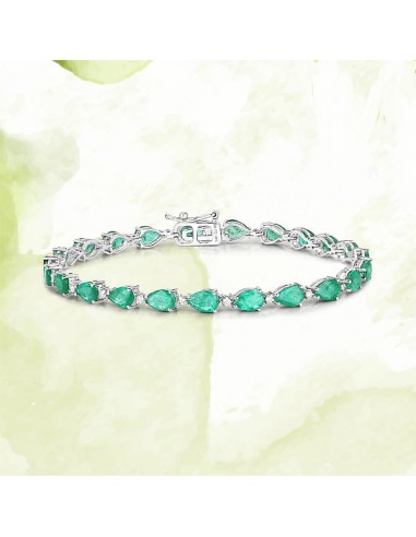 8.37 Carat Genuine Zambian Emerald and White Diamond 14K White Gold Bracelet livraison et retour toujours gratuits