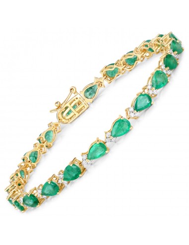 8.23 Carat Genuine Zambian Emerald and White Diamond 14K Yellow Gold Bracelet Jusqu'à 80% De Réduction