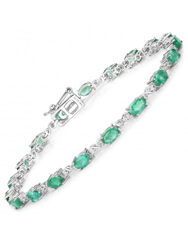 3.86 Carat Genuine Zambian Emerald and White Diamond 14K White Gold Bracelet Découvrez la collection