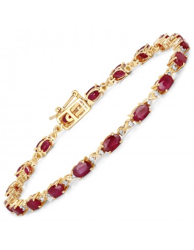 5.38 Carat Genuine Ruby and White Diamond 14K Yellow Gold Bracelet l'achat 