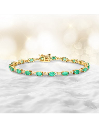 3.86 Carat Genuine Zambian Emerald and White Diamond 14K Yellow Gold Bracelet shop