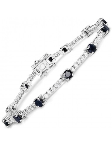 6.21 Carat Genuine Blue Sapphire and White Zircon .925 Sterling Silver Bracelet JUSQU'A -70%! 