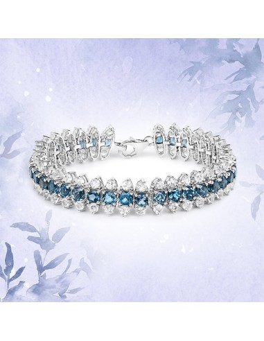 22.32 Carat Genuine London Blue Topaz and White Topaz .925 Sterling Silver Bracelet d'Europe débarque