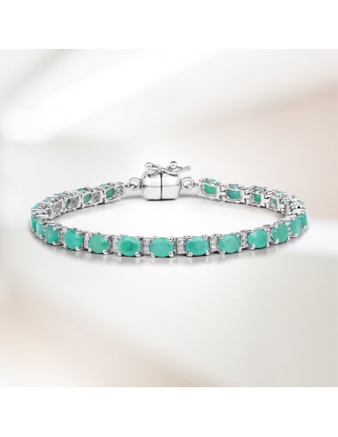 6.96 Carat Genuine Emerald and White Topaz .925 Sterling Silver Bracelet de la marque