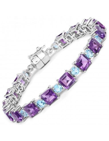 20.12 Carat Genuine Amethyst and Swiss Blue Topaz .925 Sterling Silver Bracelet Véritable concentré