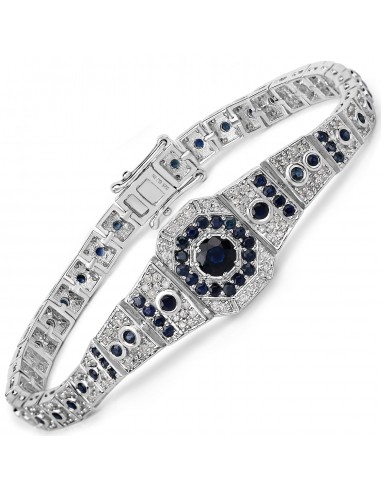 3.79 Carat Genuine Blue Sapphire and White Diamond .925 Sterling Silver Bracelet Les êtres humains sont 