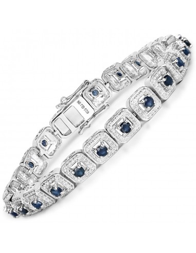 2.88 Carat Genuine Blue Sapphire .925 Sterling Silver Bracelet Venez acheter