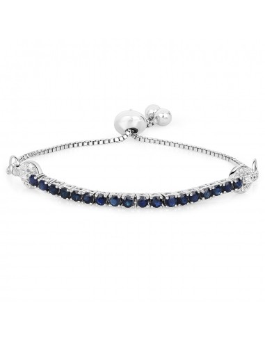 2.23 Carat Genuine Blue Sapphire and White Zircon .925 Sterling Silver Bracelet l'achat 