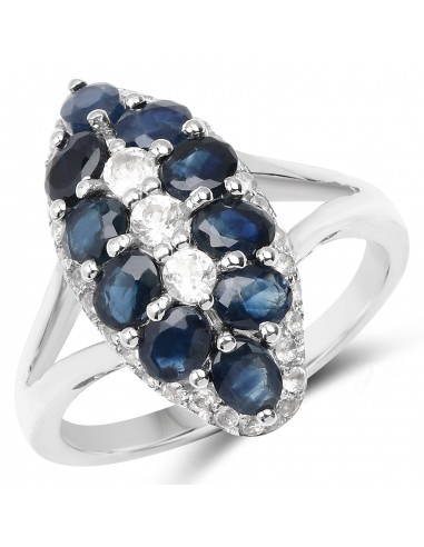 2.87 Carat Genuine Blue Sapphire and White Topaz .925 Sterling Silver Ring offre 