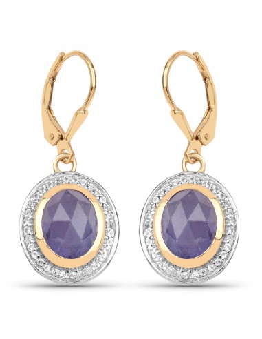 14K Yellow Gold Plated 7.42 Carat Genuine Tanzanite and White Topaz .925 Sterling Silver Earrings prix