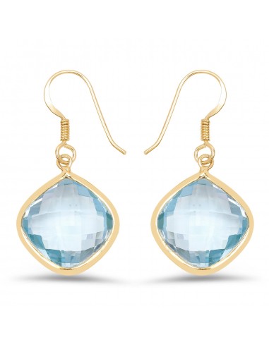 14K Yellow Gold Plated 29.00 Carat Genuine Blue Topaz .925 Sterling Silver Earrings Jusqu'à 80% De Réduction