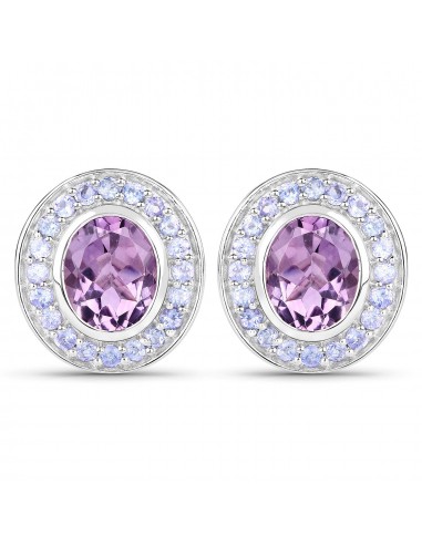 5.50 Carat Genuine Amethyst and Tanzanite .925 Sterling Silver Earrings plus qu'un jeu 