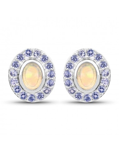 2.01 Carat Genuine Ethiopian Opal and Tanzanite .925 Sterling Silver Earrings de la marque