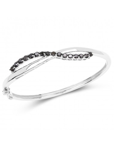 2.22 Carat Genuine Black Diamond .925 Sterling Silver Bangle Amélioration de cerveau avec