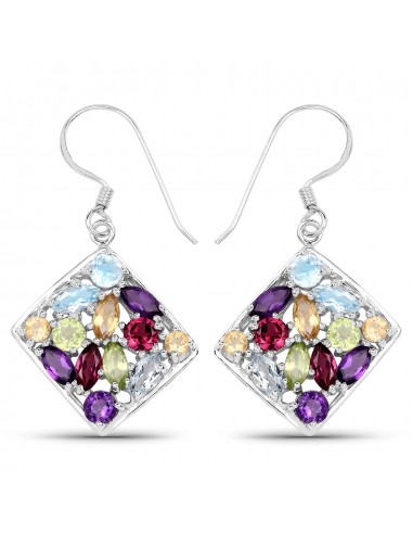 6.26 Carat Genuine Multi Stones .925 Sterling Silver Earrings du meilleur 