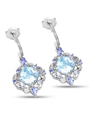 5.58 Carat Genuine Blue Topaz and Tanzanite .925 Sterling Silver Earrings acheter