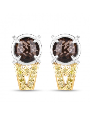 3.75 Carat Genuine Smoky Quartz, Yellow Diamond and White Diamond .925 Sterling Silver Earrings l'évolution des habitudes 