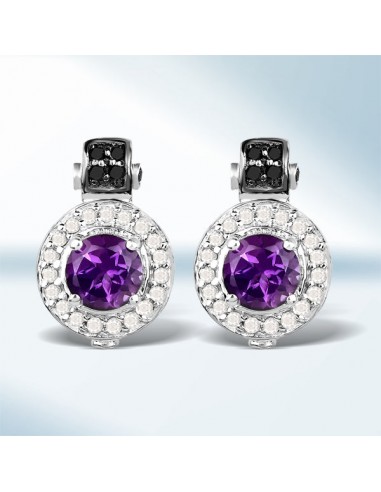 2.29 Carat Genuine Amethyst, Black Diamond and White Diamond .925 Sterling Silver Earrings les ctes