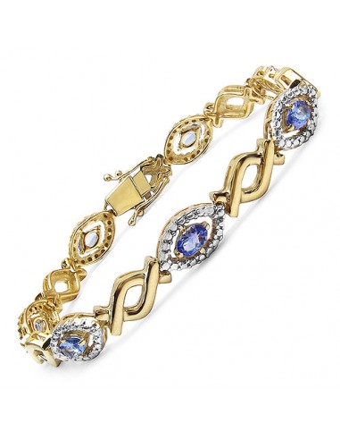 14K Yellow Gold Plated 3.08 Carat Genuine Tanzanite .925 Sterling Silver Bracelet basket pas cher