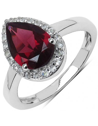 2.24 Carat Genuine Rhodolite & White Topaz .925 Sterling Silver Ring Jusqu'à 80% De Réduction